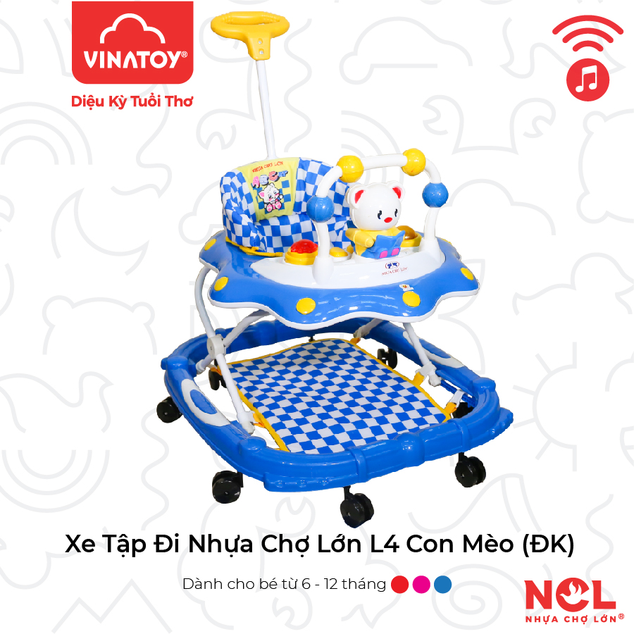 Xe Tập Đi Nhựa Chợ Lớn L4 Con Mèo ĐK (Có nhạc) - Dành Cho Bé Từ 6 - 12 Tháng - M1622B-XTĐ - Giao màu ngẫu nhiên