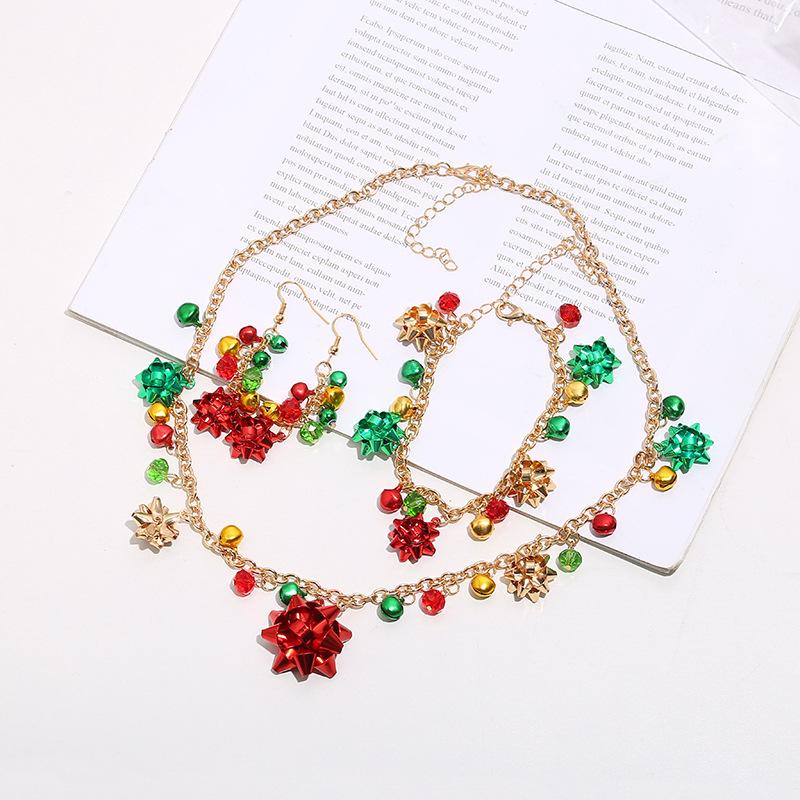 4PCS Set Christmas Set Vòng cổ Bông tai màu hoa