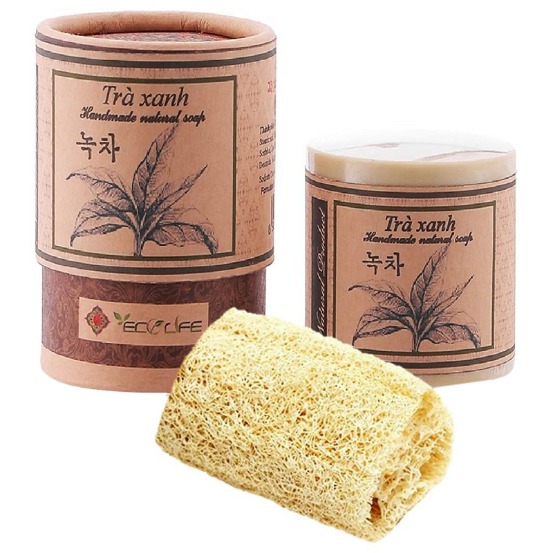 Xà phòng trà xanh tặng xơ mướp - Green Tea Handmade Soap