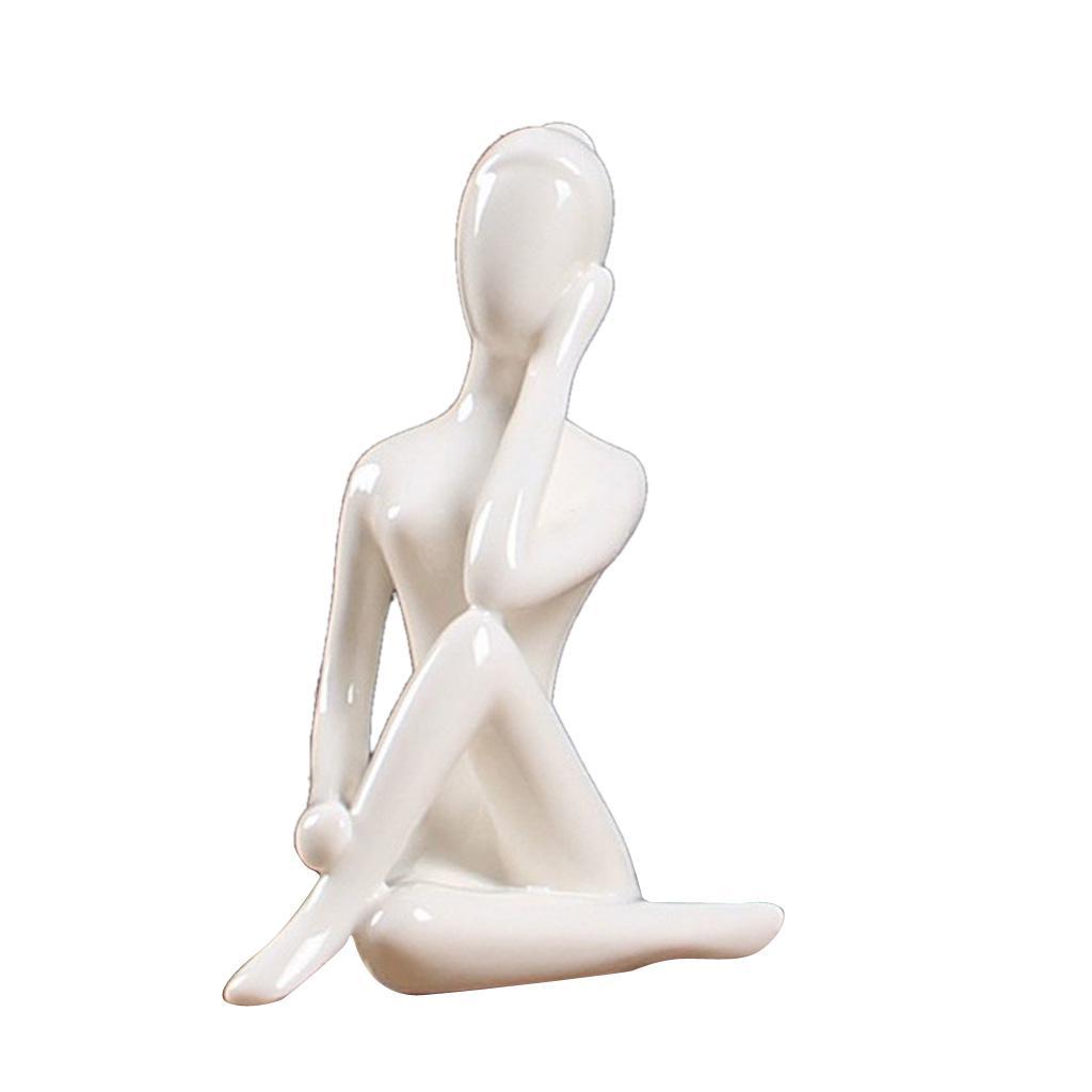 2 Pcs Ceramic Yoga Figure Ornament Statue Sculpture Garden Desk Decor