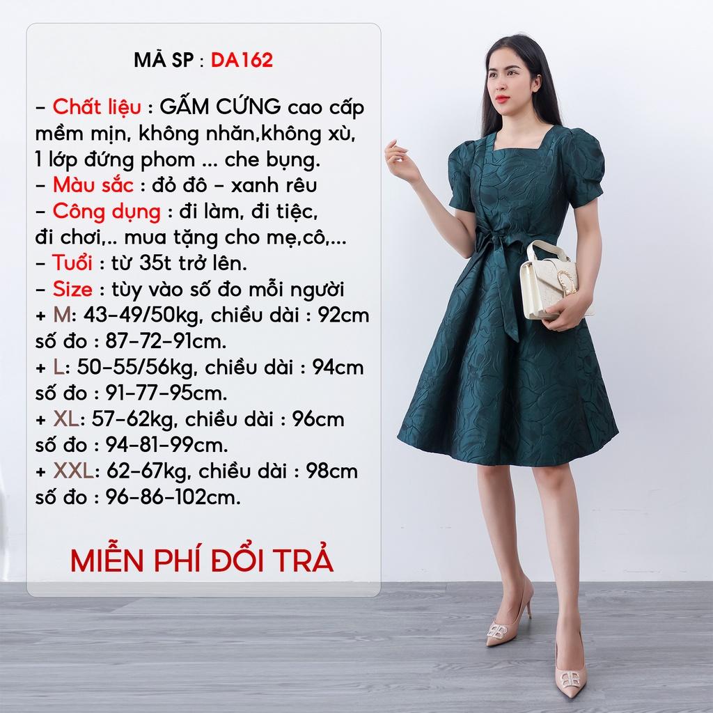 Đầm trung niên sang trọng AMYRA, thiết kế dự tiệc dáng xòe cổ vuông cao cấp cho mẹ đi tiệc bigsize gấm cứng da162