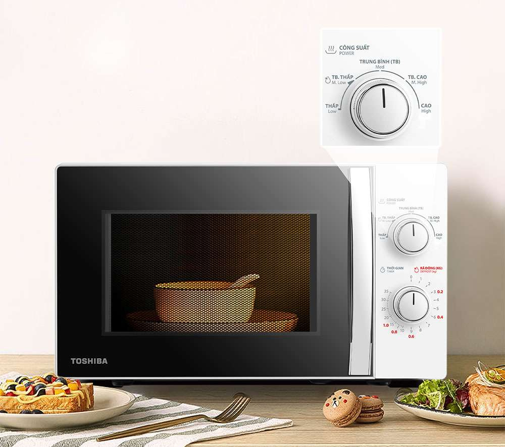 Lò vi sóng Toshiba MWP-MM20P(WH) - Dung tích 20 lít, 5 mức công suất, Kết hợp chống thấm 3 lớp, Kháng khuẩn bên trong lò - Hàng chính hãng