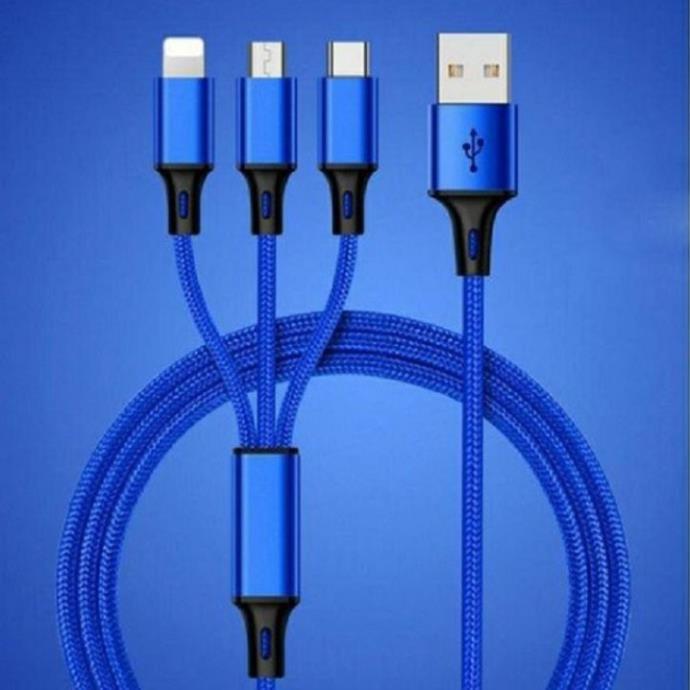 Cáp Sạc dây 3 đầu usb đa năng 3 đầu sạc hỗ trợ sạc nhanh tiện dụng dành cho Iphone và Samsung rinrinshop123