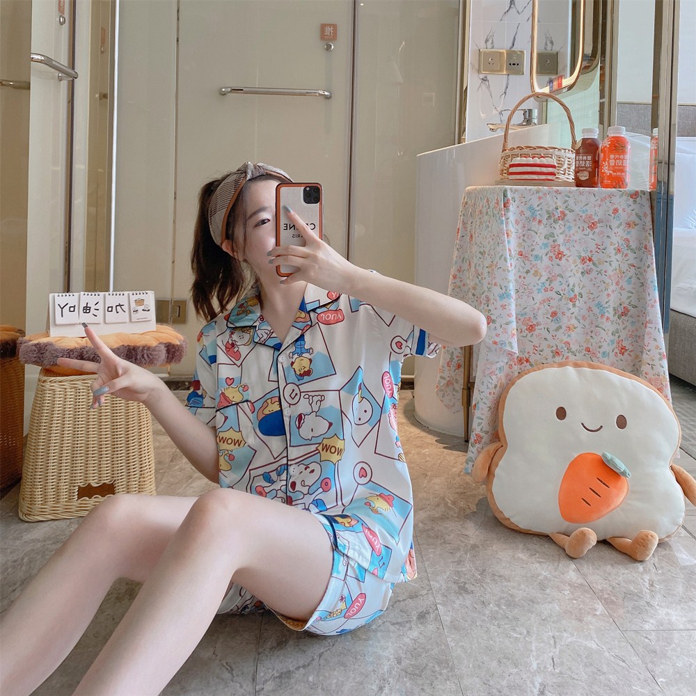 Pijama lụa đùi họa tiết Quảng Châu