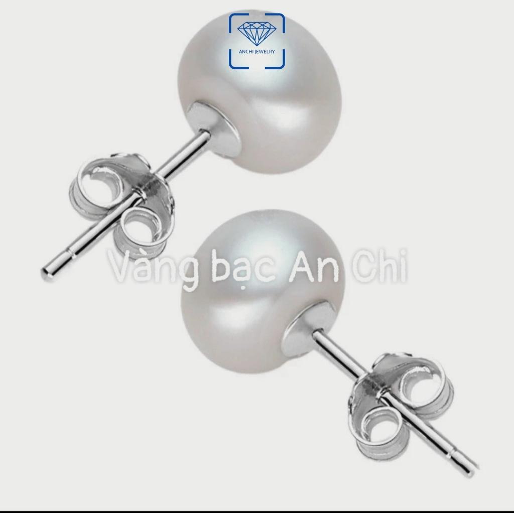 Bông tai nụ trai chốt bạc thanh lịch thời trang, trang sức Anchi jewelry