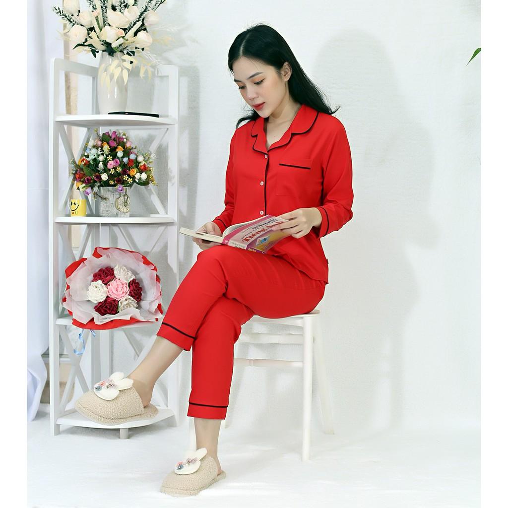 Bộ đồ bộ Pijama màu ĐỎ tay dài quần dài lụa Pháp - Thoải Mái Nhẹ Nhàng