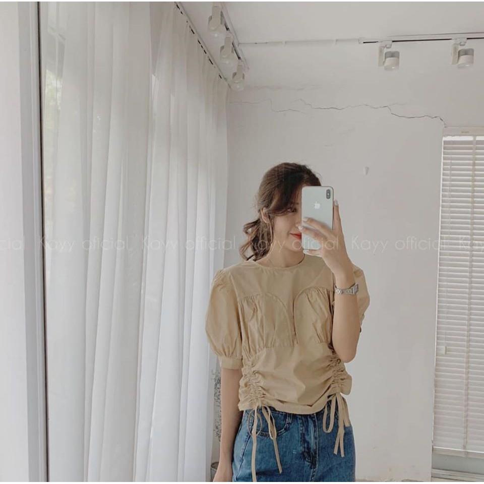 ÁO CROPTOP CHUN RÚT HAI BÊN HÔNG XINH XẮN GIÁ RẺ- MORA CROPTOP