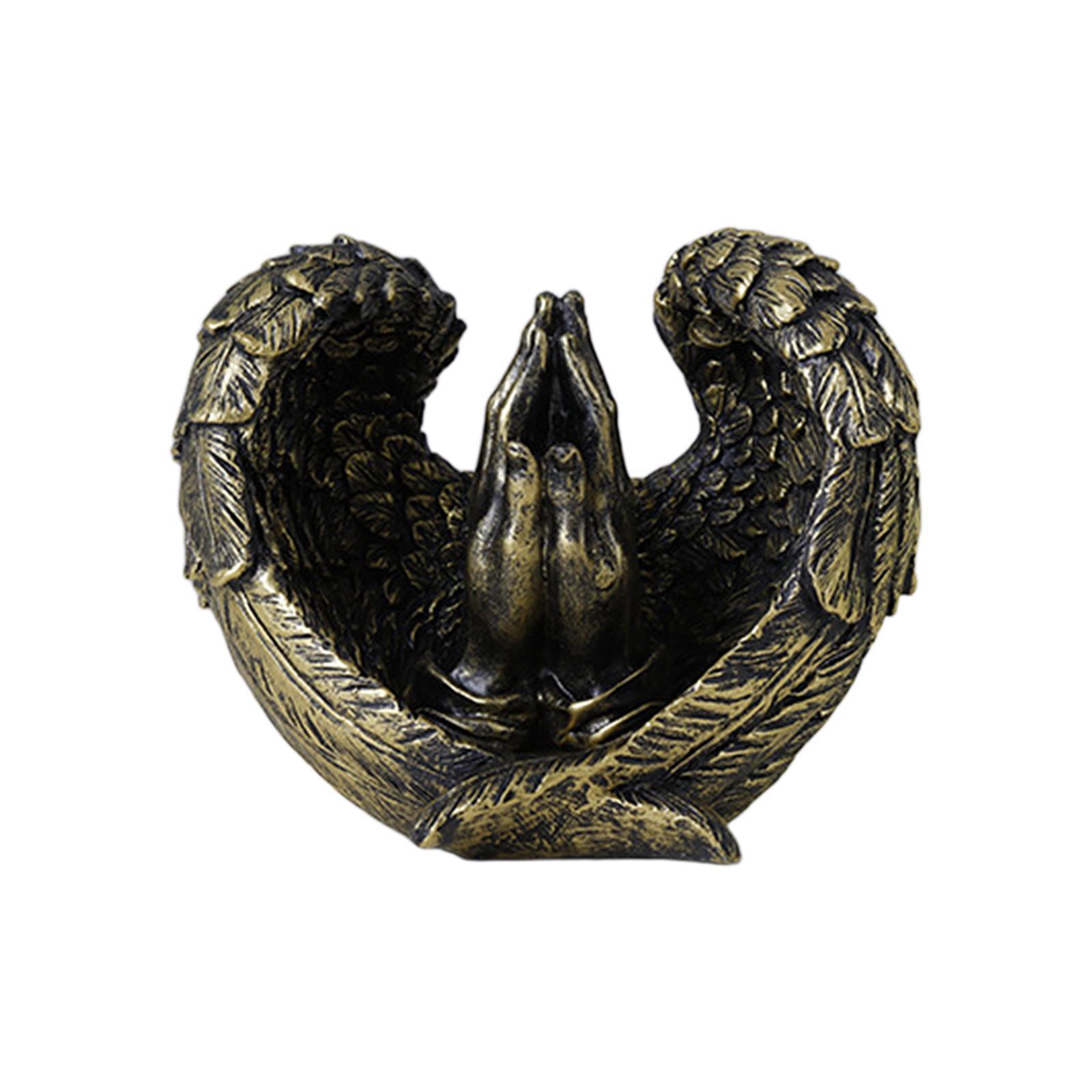 Angel Wings Statue with Pray Hands 3D Art Figurines Indoor Office Decor