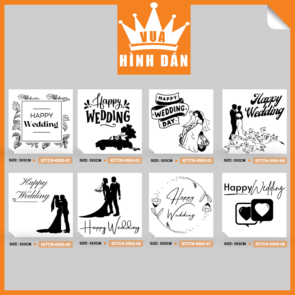 Set 50/100 nhãn dán HAPPY WEDDING (5x5cm) - tem dán, nhãn dán hộp, gói quà, túi hàng (1.050)