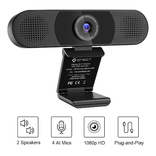 Webcam họp trực tuyến eMeet C980 Pro full HD 1080p kèm mic kèm loa - Hàng chính hãng