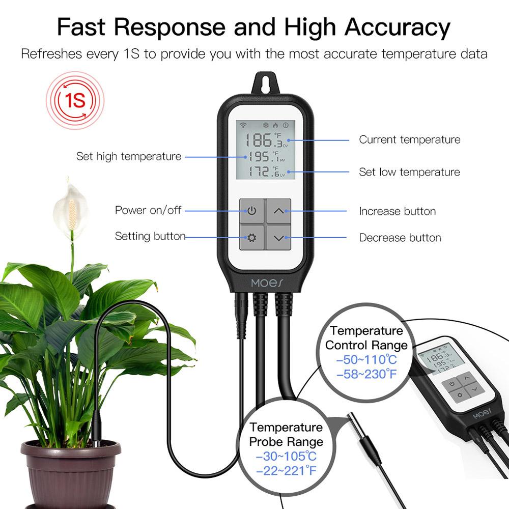 Bộ điều khiển nhiệt độ kỹ thuật số WiFi thông minh với các chức năng sưởi ấm và làm mát, màn hình LCD cho bể cá kính
