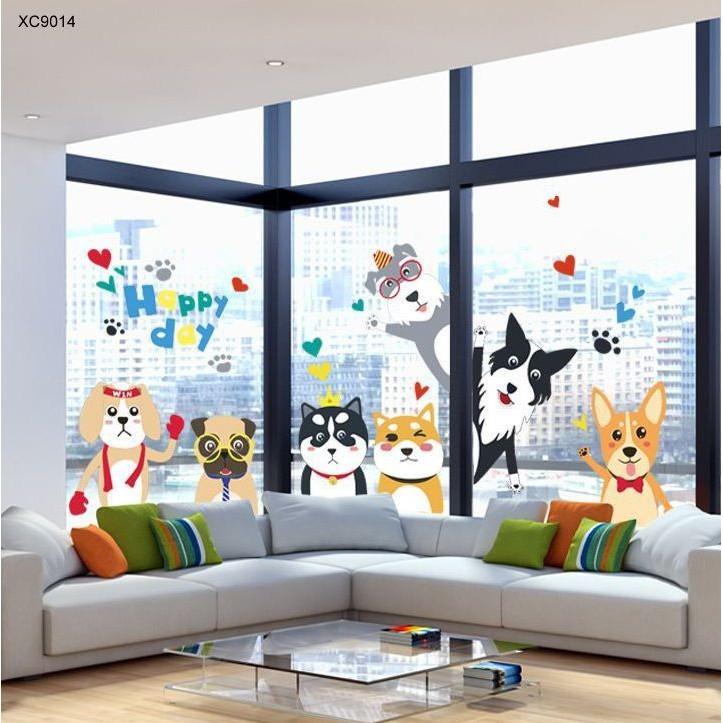 Decal dán tường hình các chú chó Happy Day