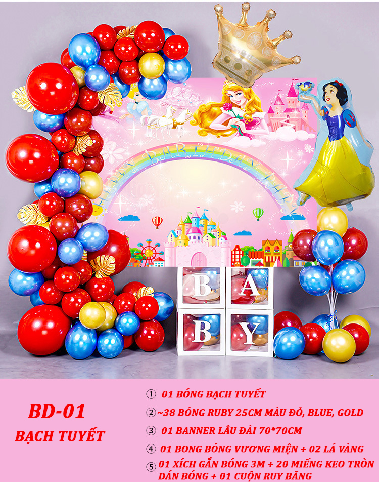 Combo trang trí sinh nhật cho bé gái chủ đề Bạch Tuyết, Nàng tiên cá, Hello Kitty, Elsa, Peppa Pig, Đôremon… (18 mẫu) - Tặng kèm bơm chuyên dụng