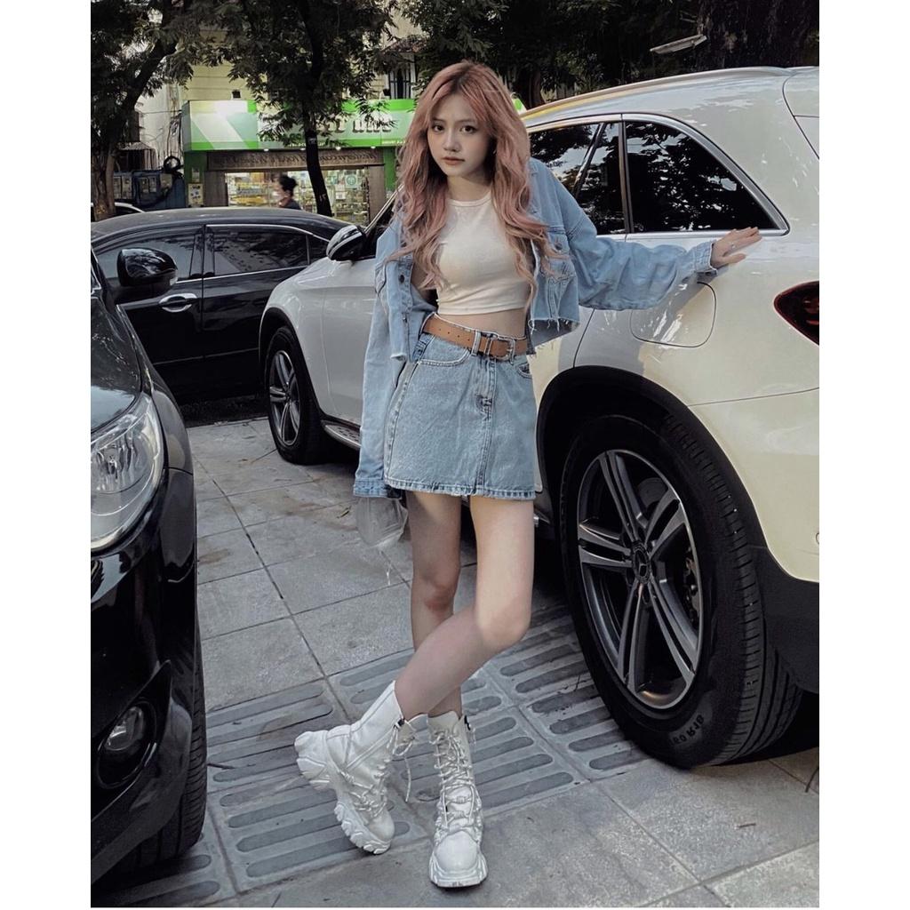 Chân Váy Jean Bassic Chữ A Không Quần Sofm