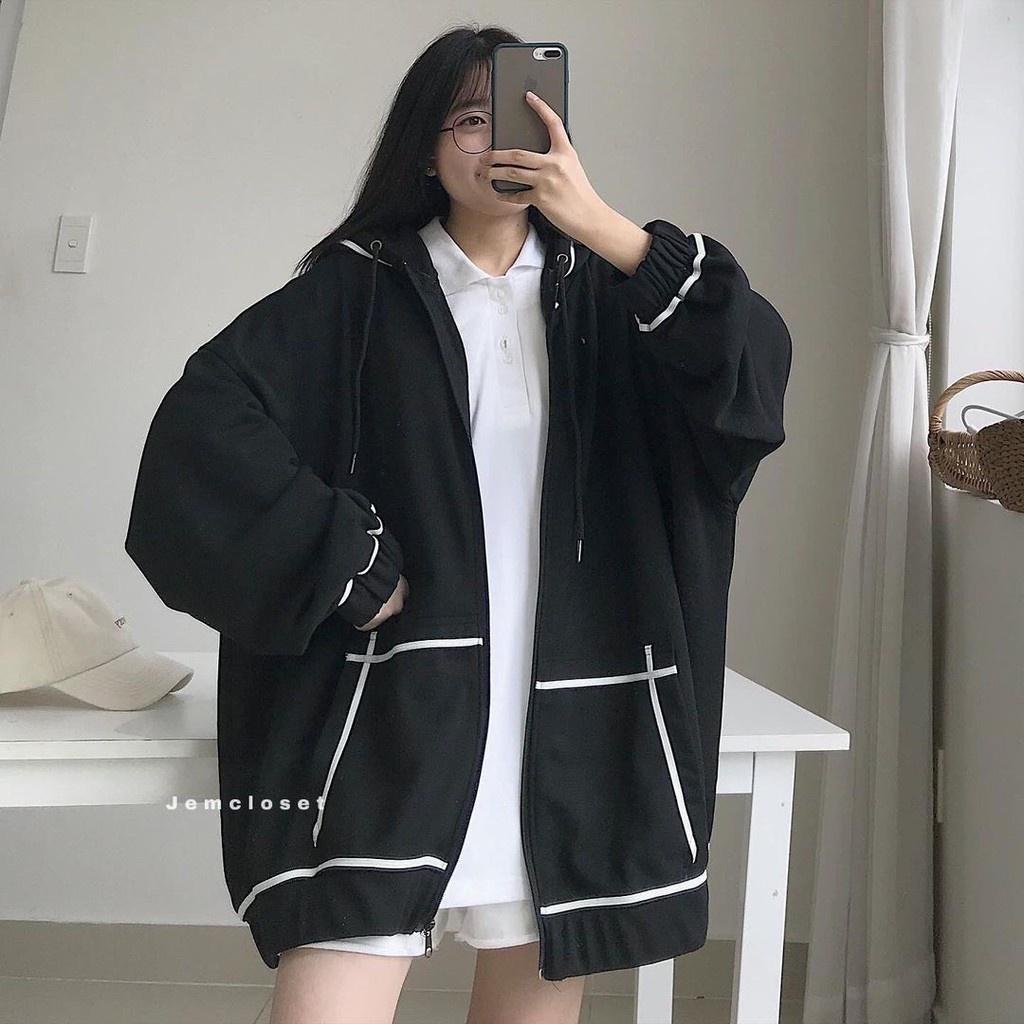 Áo khoác kaki nỉ phối viền tay bồng cánh dơi 3 màu cute form rộng có mũ trùm