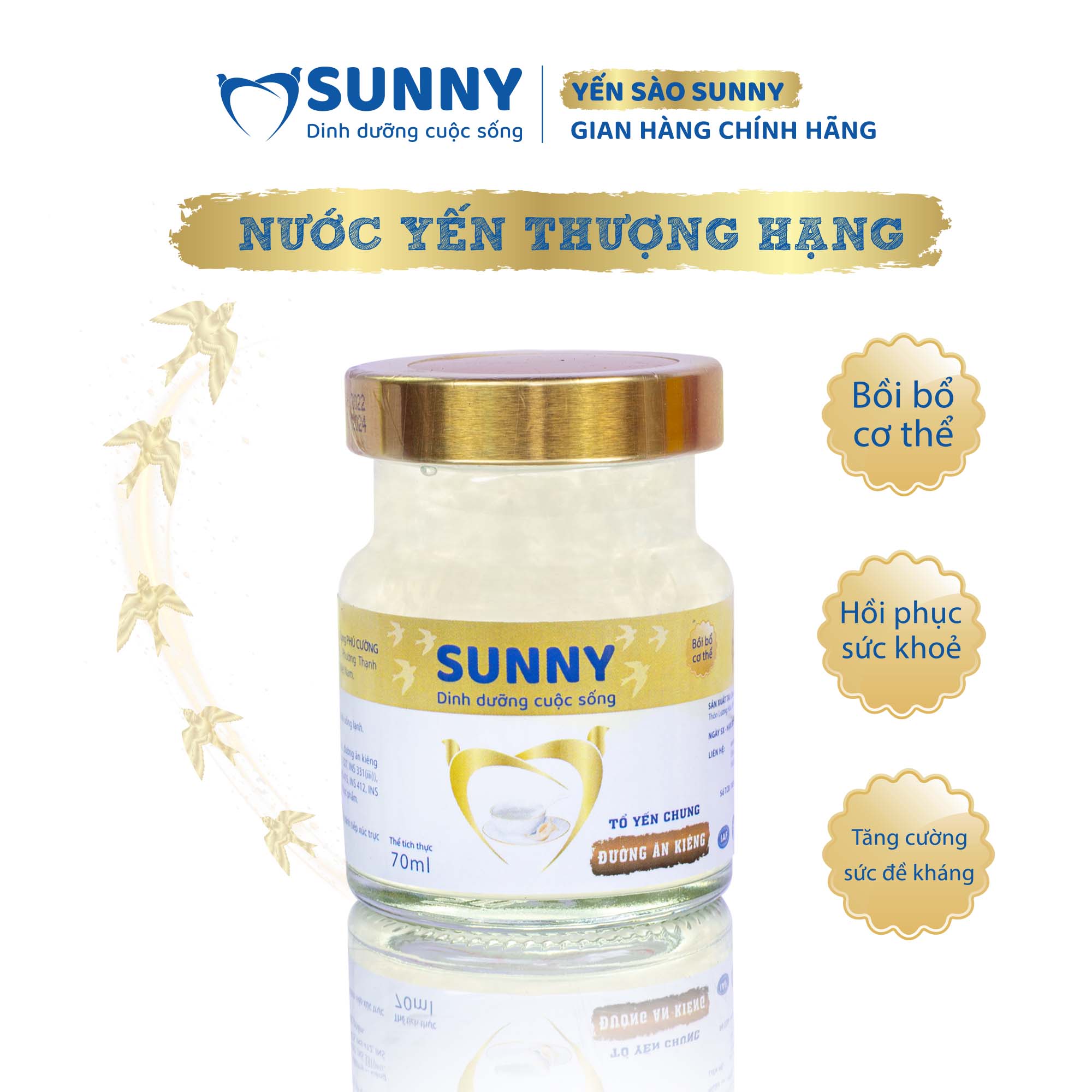 Yến sào ăn kiêng - Yến Sào Khánh Hòa chưng sẳn - 25% Yến thô - 70ml/hũ - Yến sào SUNNY