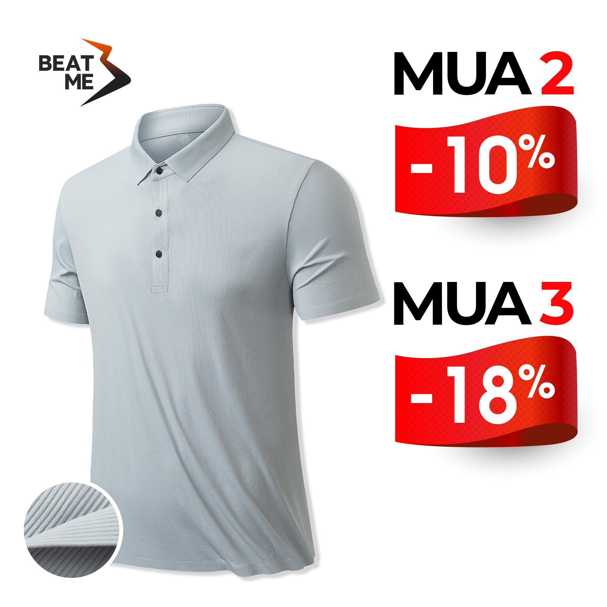 Áo Thun Polo Phong Cách Thể Thao Tối Giản Không Nhăn Vải Silk Mát Lạnh Vân Vải 3D Màu Xám Beatme
