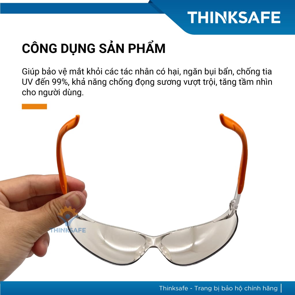 Kính bảo hộ King's Thinksafe, kính trắng chống bụi đi đường, che mặt đa năng, chống tia uv, nhập khẩu chính hãng KY2223