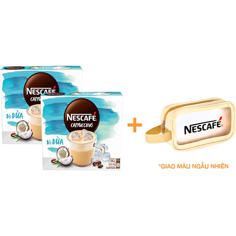 [Tặng 1 túi thời trang đa năng] Combo 2 hộp cà phê hòa tan Nescafé Cappuccino vị dừa bao bì mới (Hộp 10 gói x 20g)