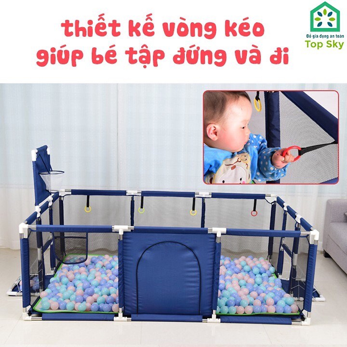 Quây Cũi Kiêm Nhà Bóng Khung Inox Cho Bé - Quây Bóng Cho Bé Hình Chữ Nhật -  Hình vuông Có Ném Bóng Rổ  - Hàng Chính hãng.