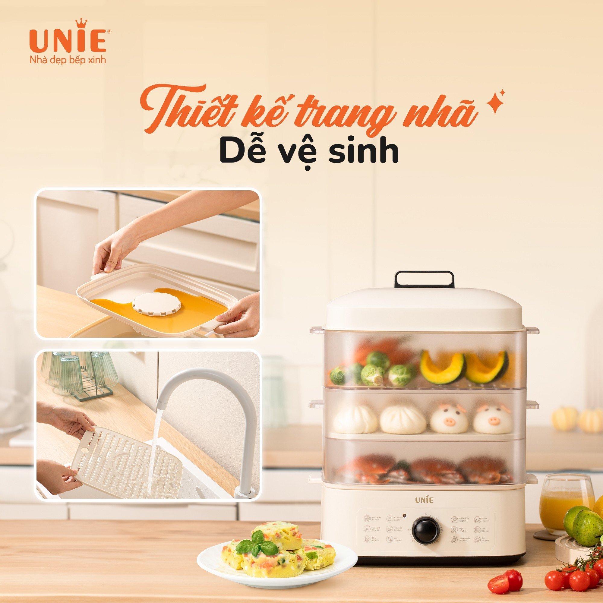 Nồi hấp Unie UE560 3 tầng, dung tích 18L - Hàng chính hãng