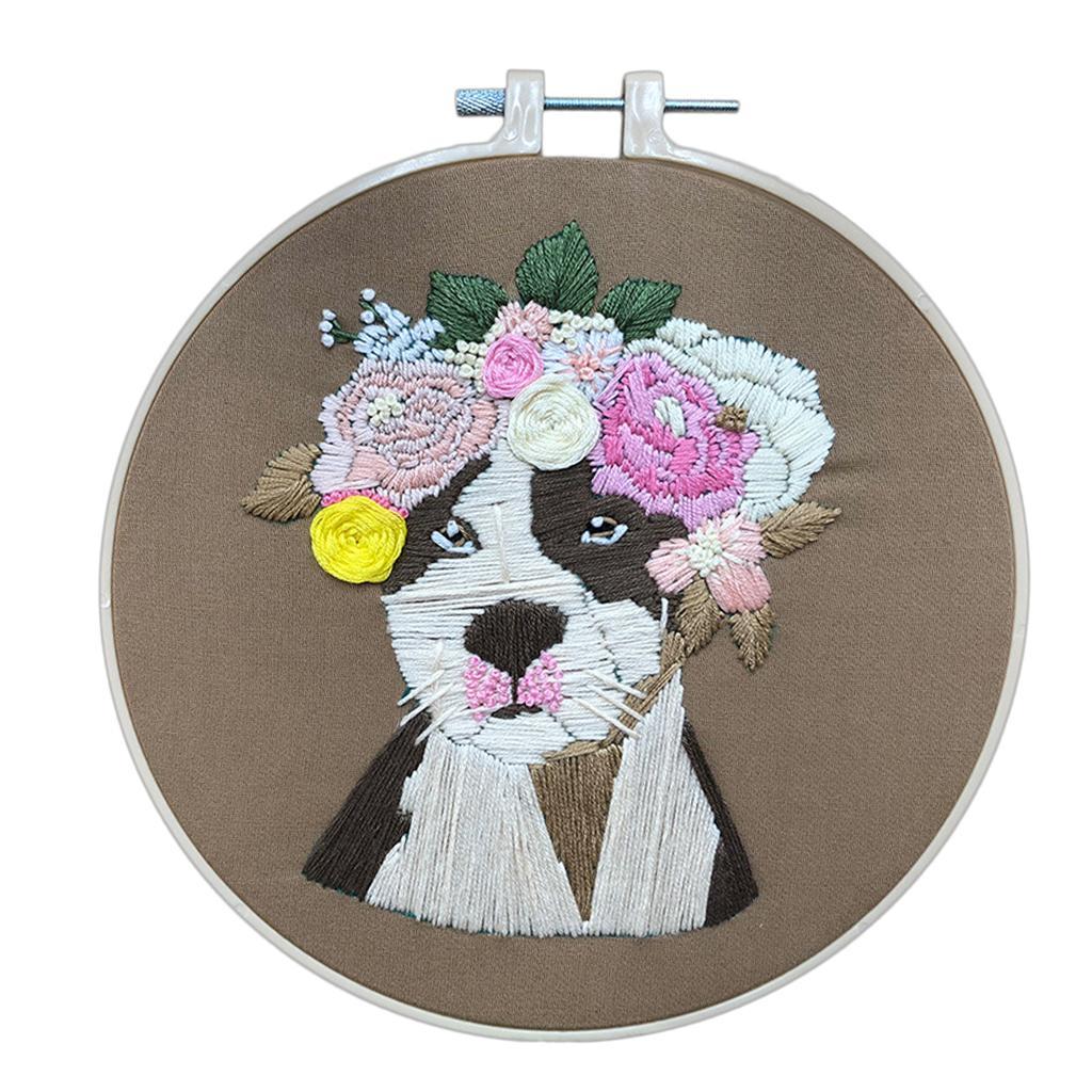 Embroidery Starters Kit Dogs Cross Stitch Handmade DIY Craft with Hoop