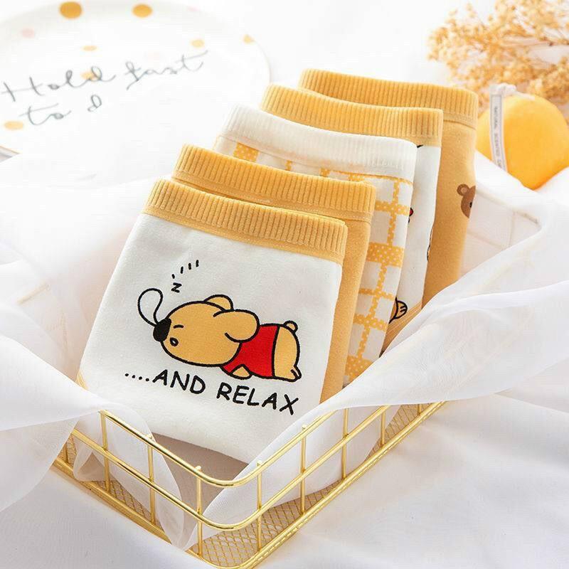 Set 5 Quần Lót Cotton Hoạ Tiết Gấu nhiều mẫu_Quần Lót 5 Kiểu Gấu Vàng Thư Giãn Mới 5134