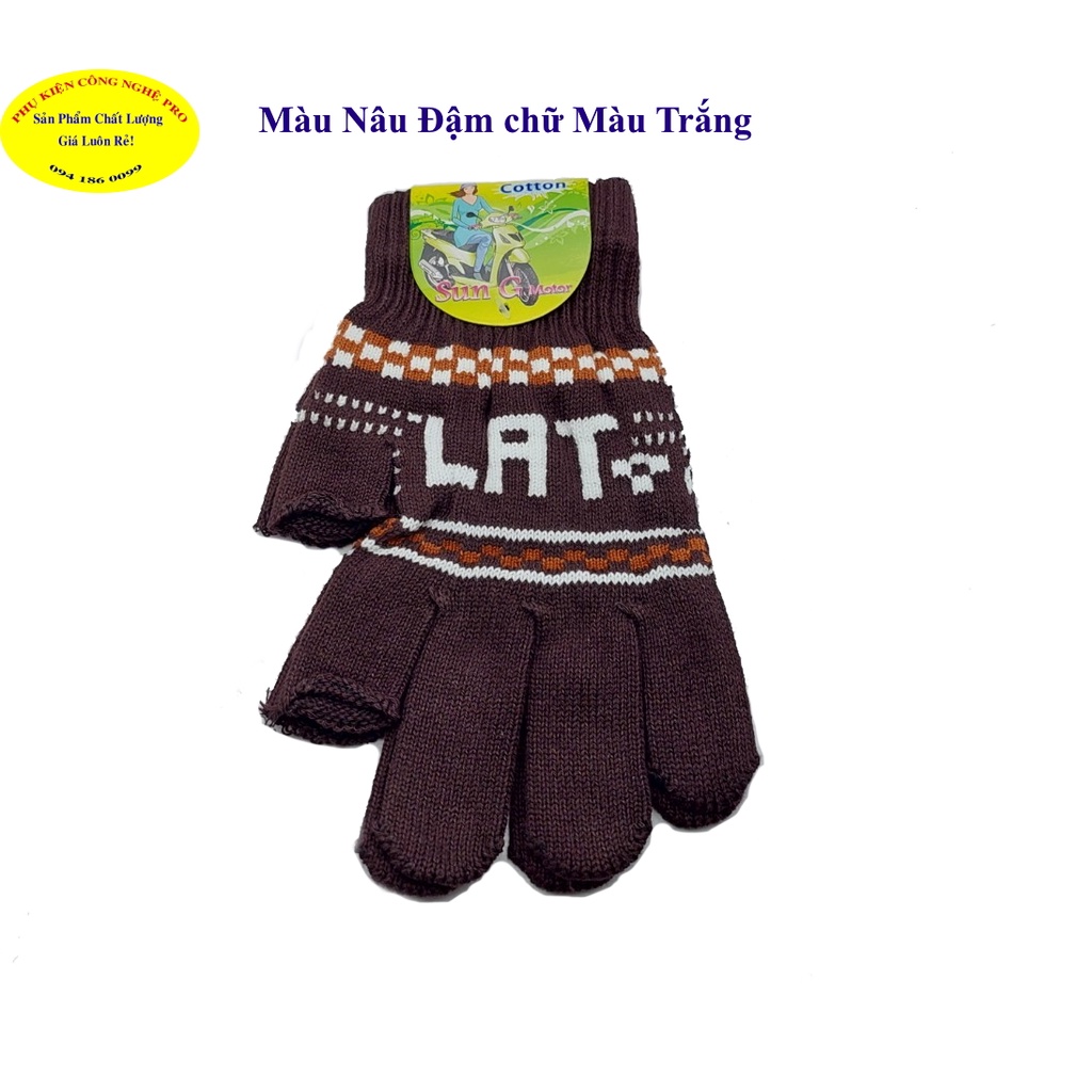 Găng tay len Bao tay len Nam Nữ Hở 2 ngón In chữ Nhãn SUN G Motor Cotton Chống nắng Giữ ấm Bảo vệ da tay Sx tại VN