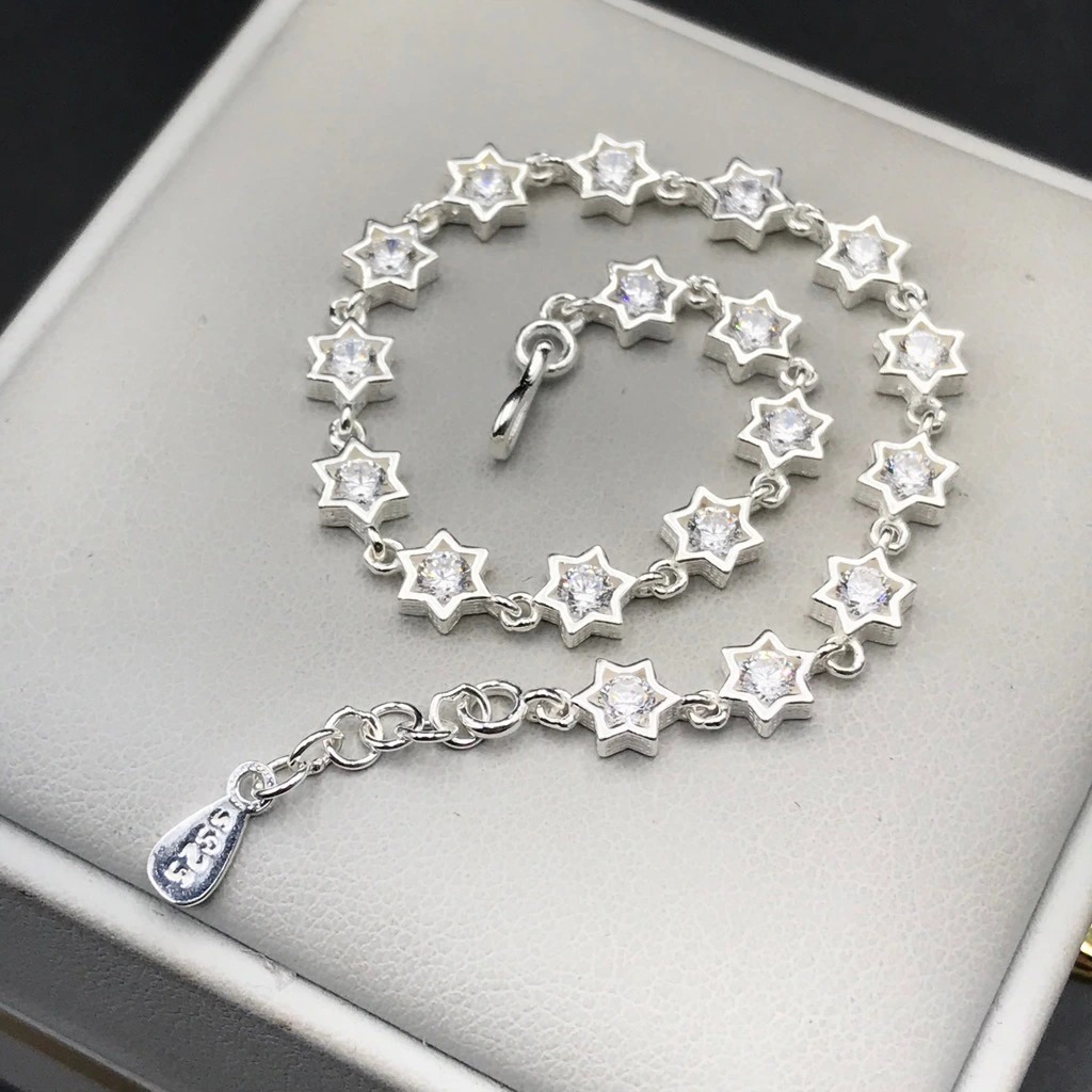 Lắc Tay Nữ Bạc 925 Hình Ngôi Sao Đính Đá Lấp Lánh Bạc Hiểu Minh LTU579