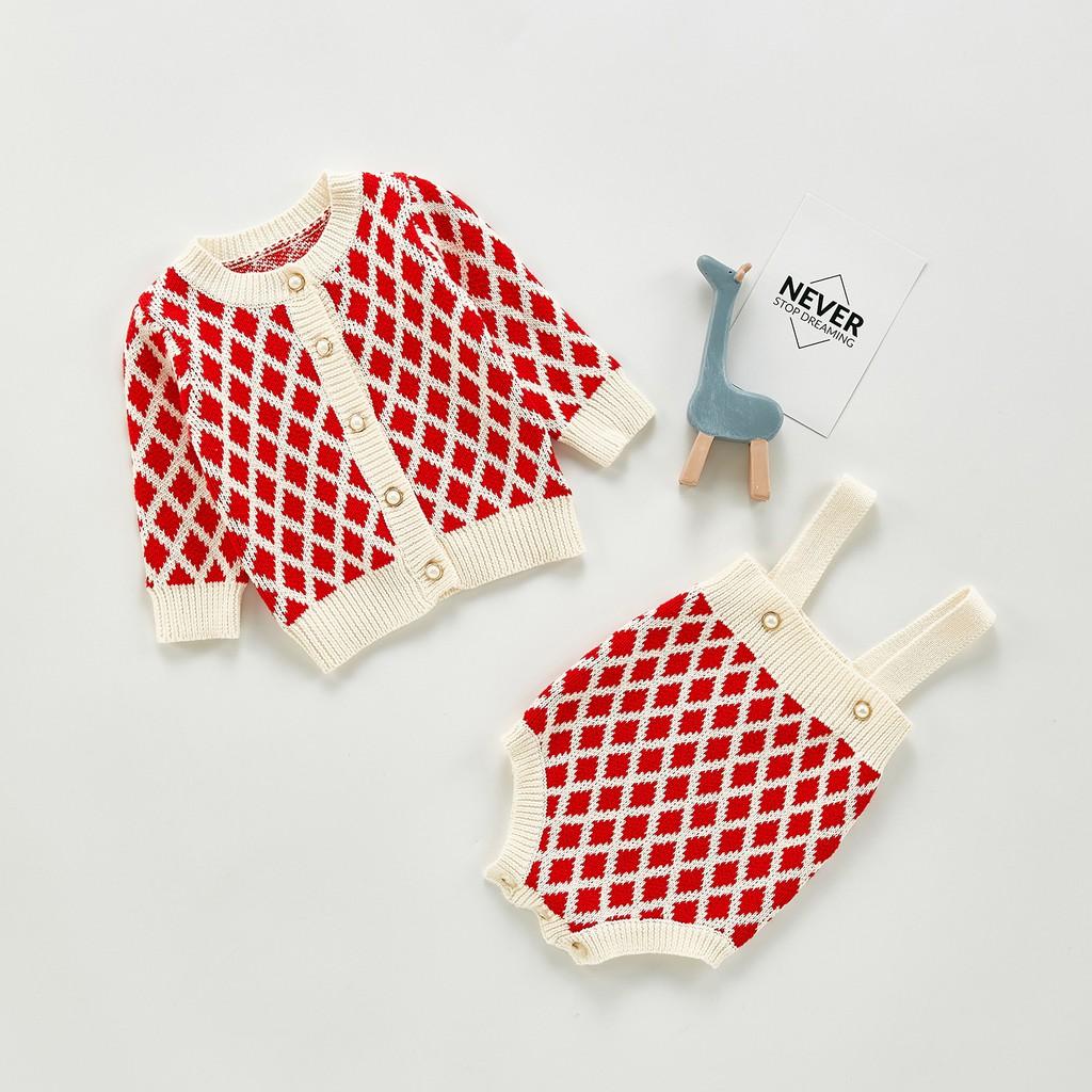 Set áo khoác kèm body len họa tiết trám đỏ mùa Noel cao cấp cho bé 0-24m