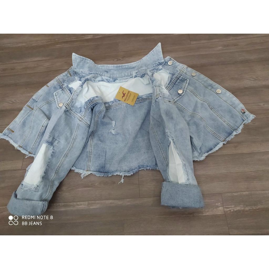 Áo khoác nữ chất jean cao cấp thời trang form dưới 58Kg xanh- vai đắp