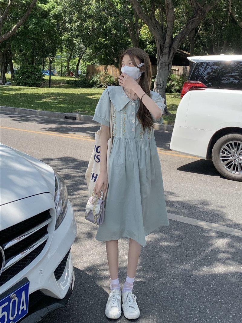 CHENGRUI Váy cổ búp bê cho bé gái 15 tuổi 14 học sinh tiểu học 13 bé gái Mori mặc váy ngọt ngào quá đầu gối