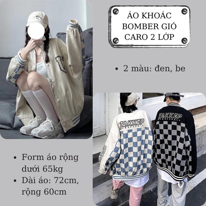 Áo Bomber / Áo Khoác Gió Nam Nữ 2 Lớp Form Rộng Unisex Họa Tiết Caro Phong Cách Hàn Quốc Siêu Cá Tính Rô Store