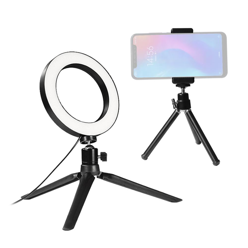 Đèn LED 3500-6500K vòng 6 inch 3 màu Có thể điều chỉnh độ sáng với giá đỡ ba chân để trang điểm Live Sream