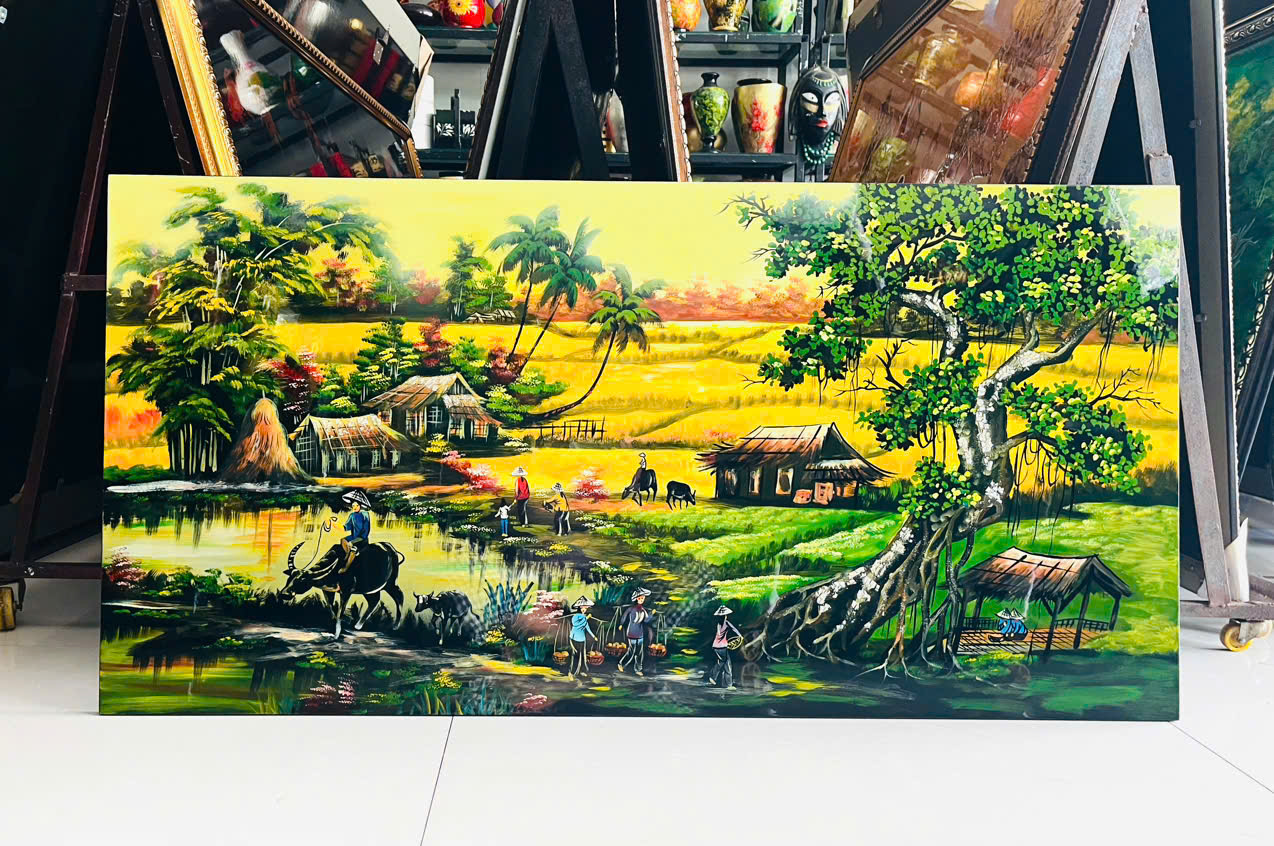 Tranh Sơn Mài - ĐỒNG QUÊ VIỆT NAM | Size 60x120 cm | Mộc Mạc – Bình Yên – Đậm Hồn Dân Tộc