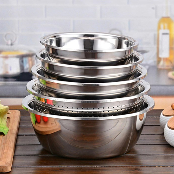 Bộ 5 món thau rổ inox