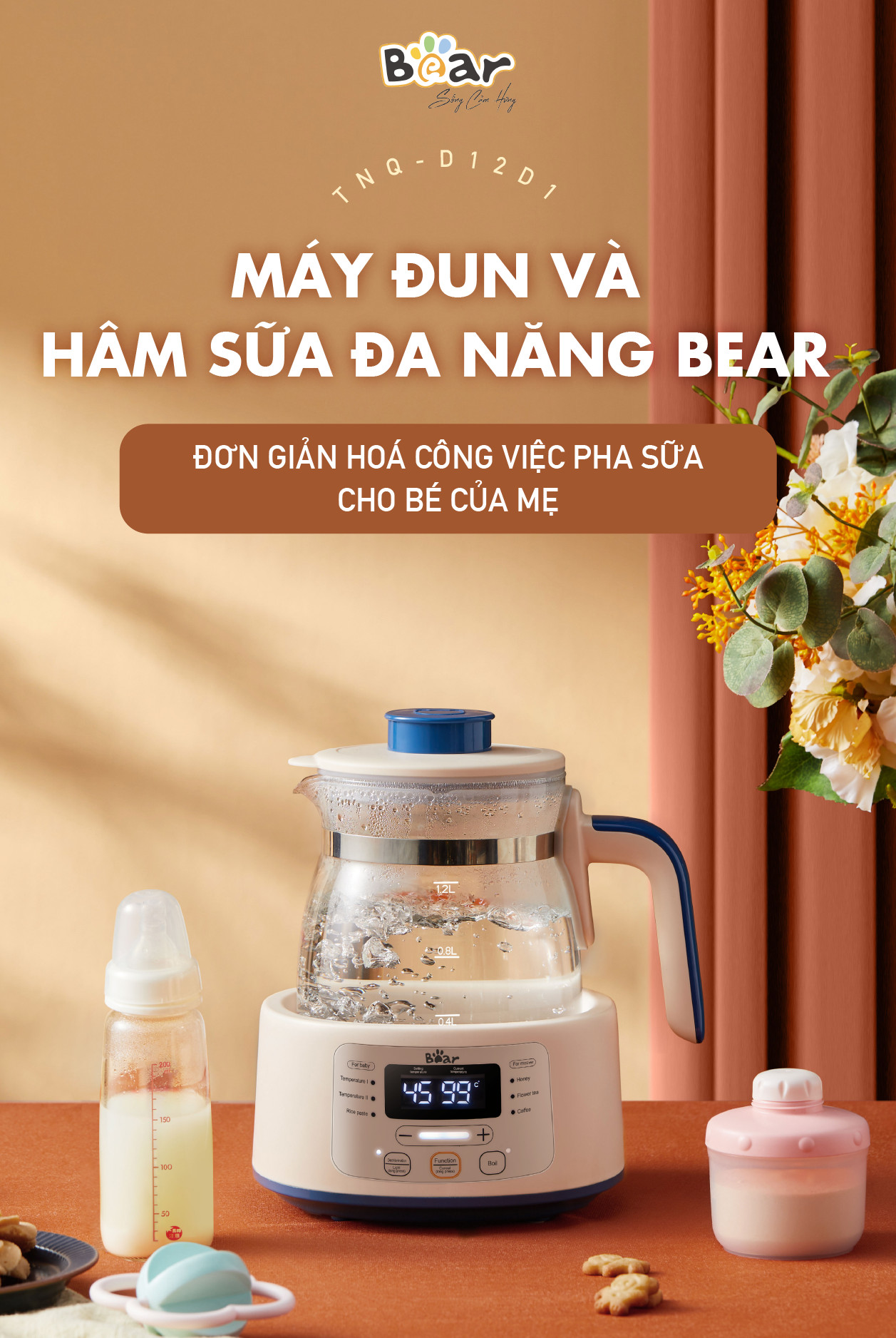 Máy Pha Trà Bear 12 Chế Độ An Toàn Đa Năng, Nấu Soup, Sắc Thuốc, Pha Sữa Cho Bé - Sube011 - Hàng Chính Hãng Bảo hành 18 Tháng