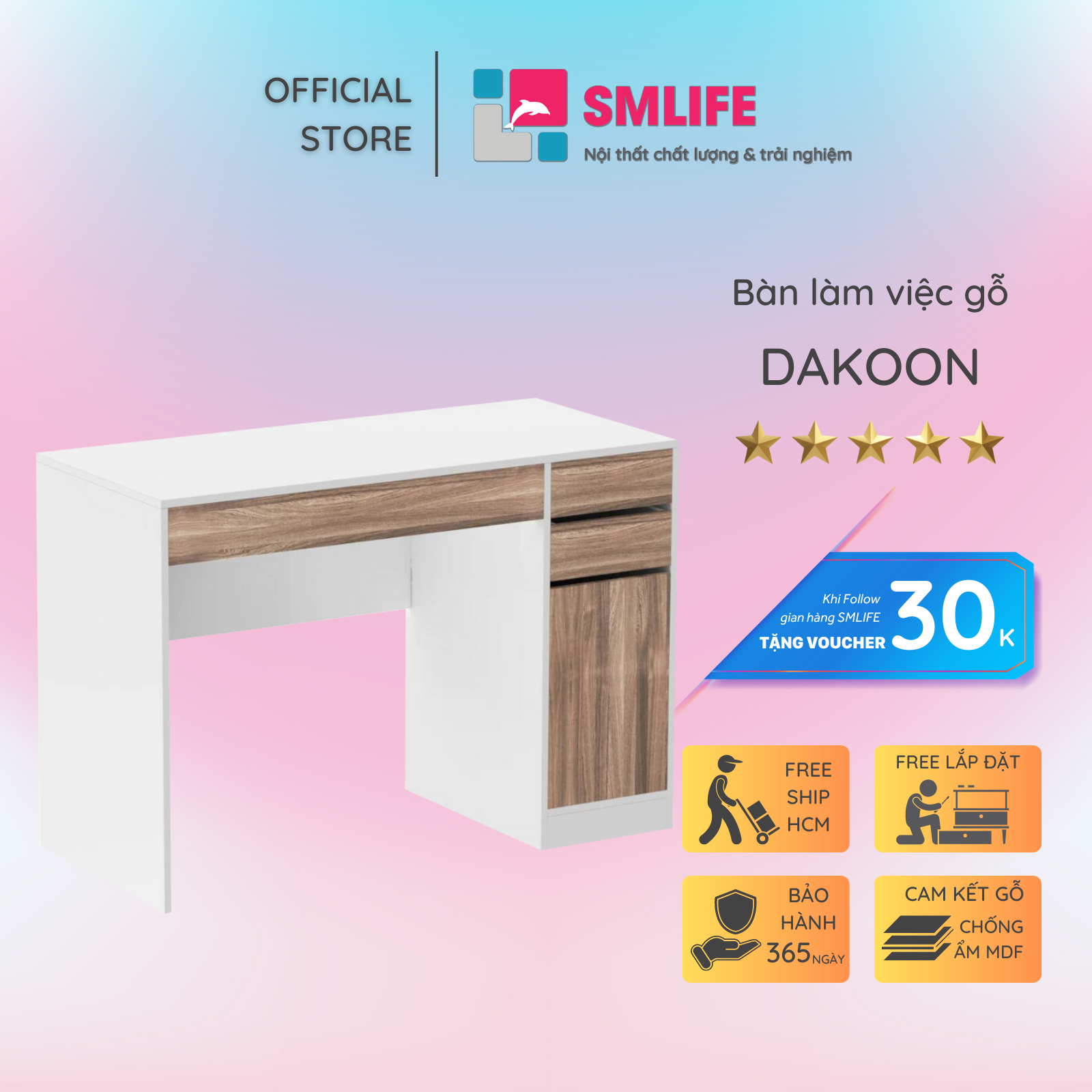 Bàn làm việc, bàn học gỗ hiện đại SMLIFE Dakoon | Gỗ MDF dày 17mm chống ẩm | D110xR50xC75cm