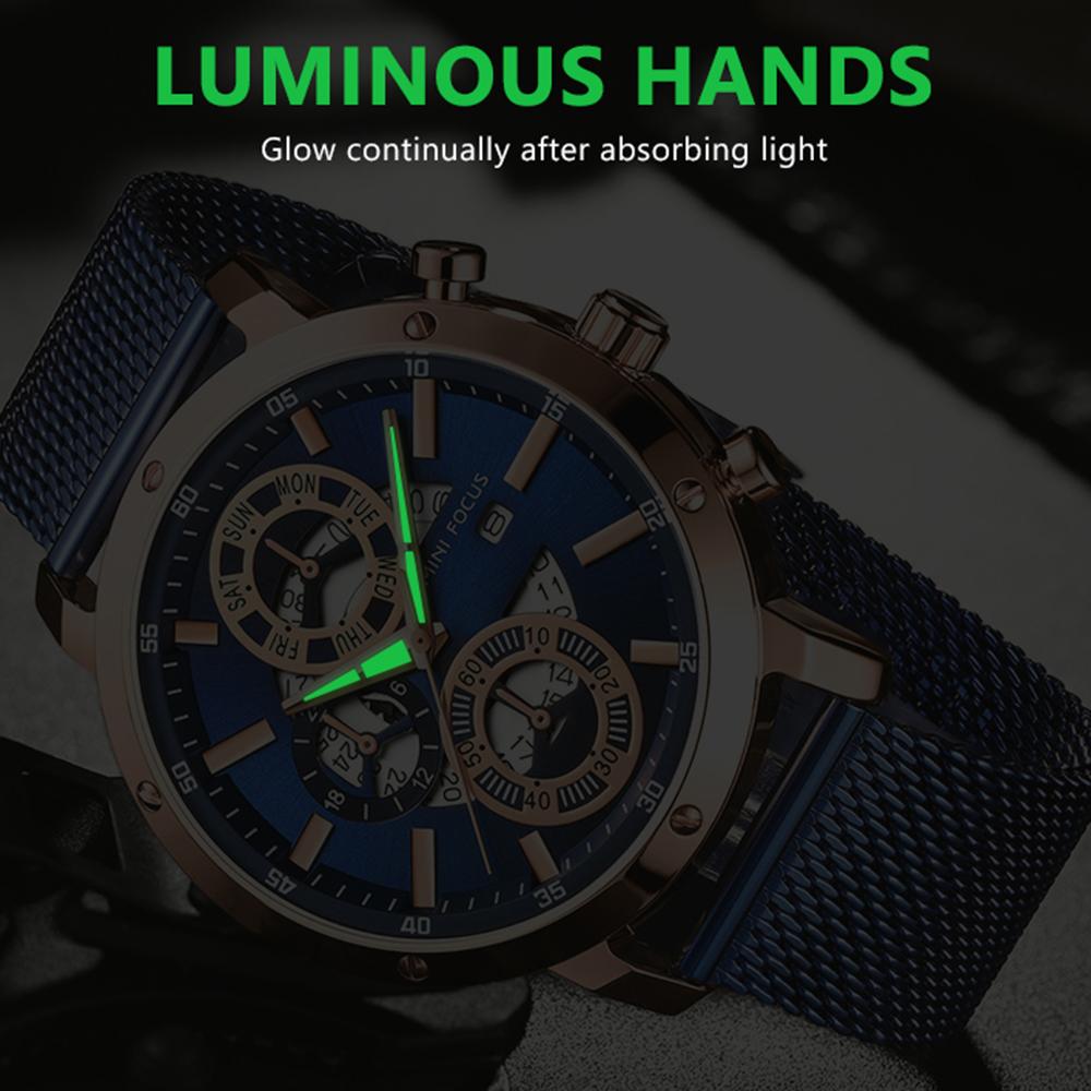 Đồng hồ đeo tay MINI FOCUS MF0190G nam dạ quang nhiều mặt số dây đeo bằng thép không gỉ chống nước