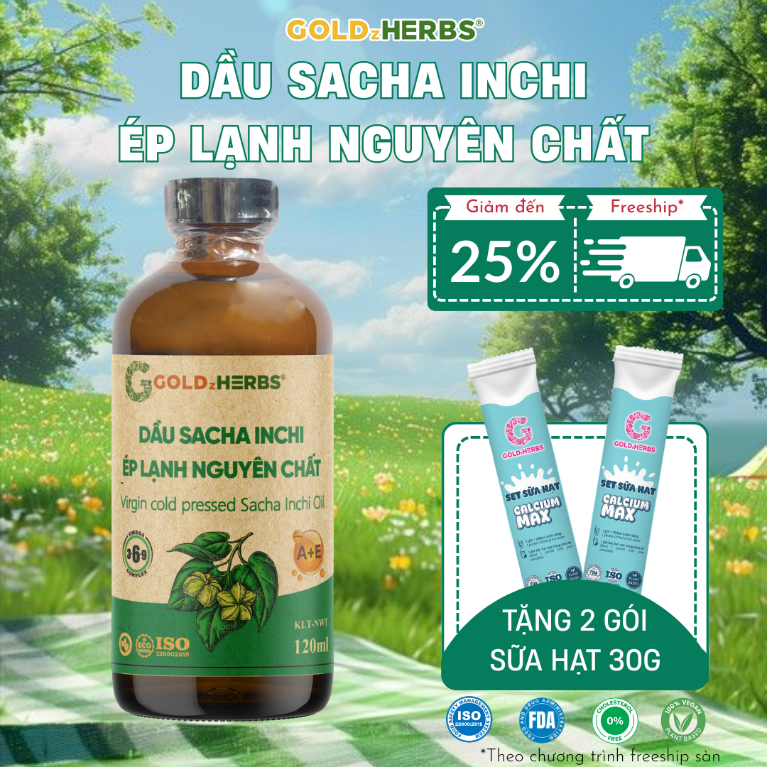 Dầu Sacha Inchi Ép Lạnh Nguyên Chất Goldzherbs - Chai 120ml/ 250ml