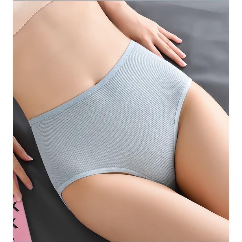 Quần lót nữ CẠP CAO cotton gân tăm, ôm dáng, mềm mịn thoáng Khí, thấm hút mồ hôi tốt, vải dày dặn Women Trắng - Da