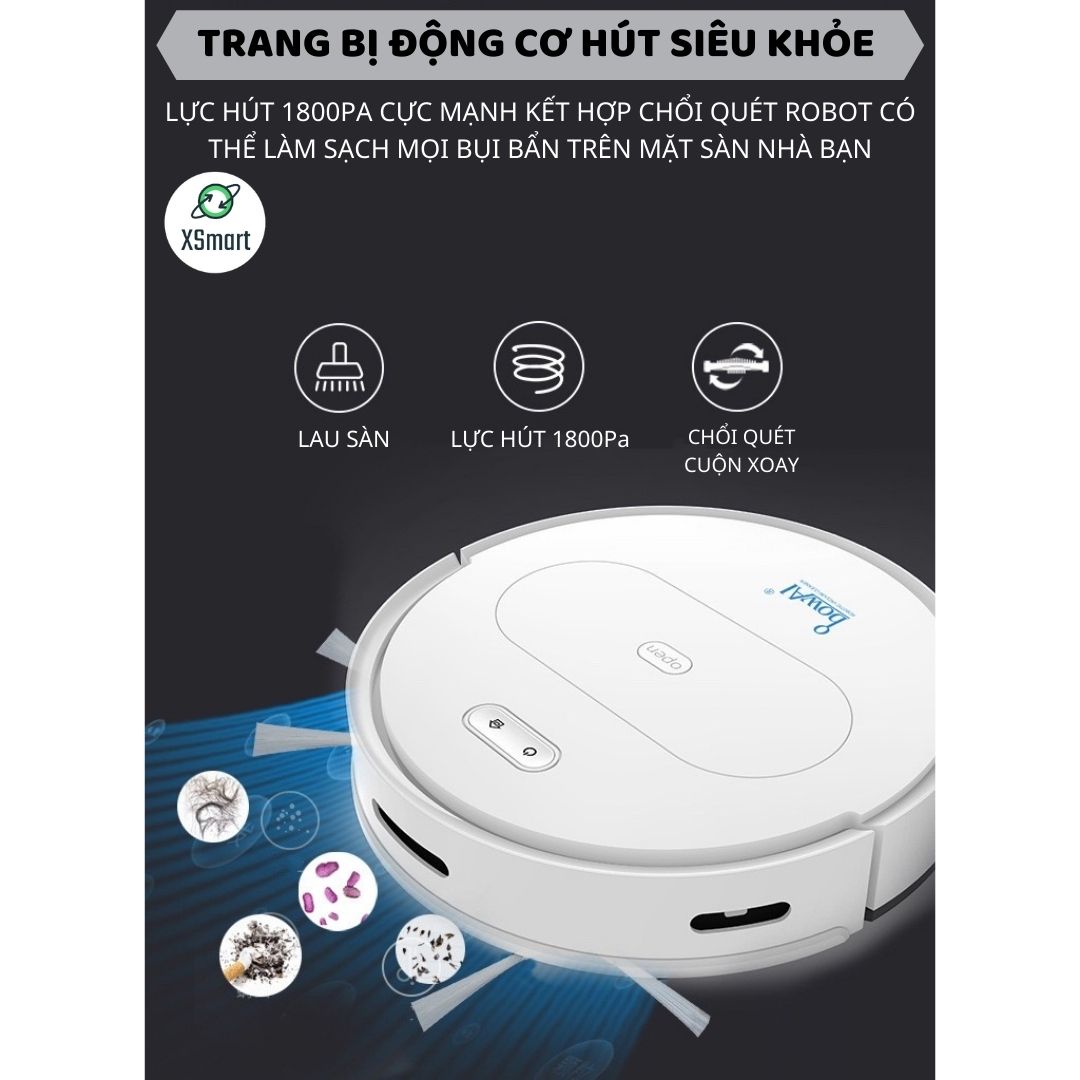 ROBOT Hút Bụi Lau Nhà Tự Động Siêu Thông Minh XSmart Bowai OB11 Premium Có App Điều Khiển, Auto Sạc Pin Làm Sạch Sàn Lông Tóc Hàng Chính Hãng