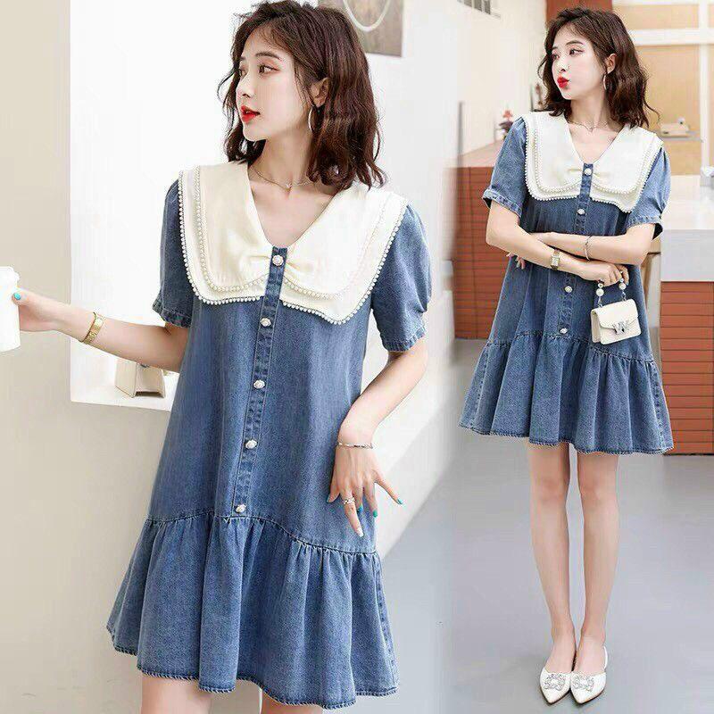 ĐẦM JEAN CỔ VIỀN HỘT CHÂU