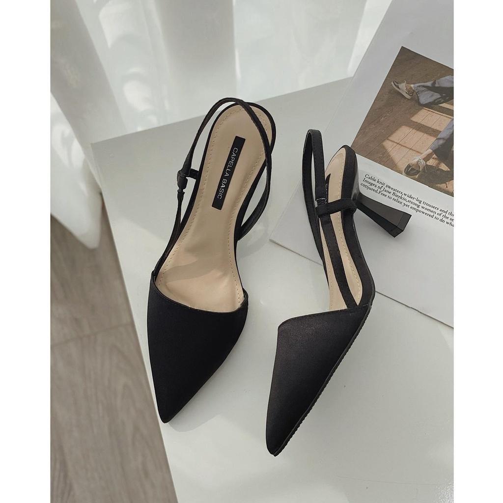 GIÀY CAO GÓT SLINGBACK NỮ GÓT NHỌN 5P BÍT MŨI, KIỂU DÁNG SANG CHẢNH TIỂU THƯ CÓ TRẮNG- ĐEN - NUDE