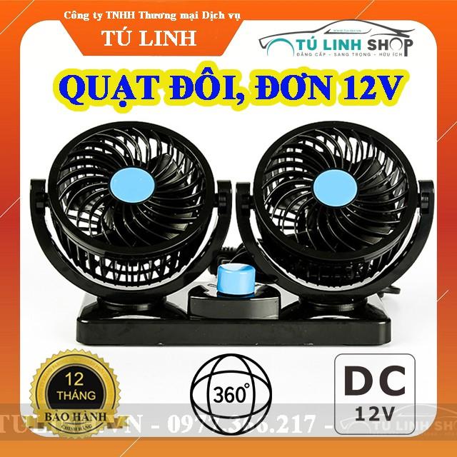 Quạt máy đôi mini 12v, 24v xoay 360 tiện ích trên ô tô, xe hơi cao cấp