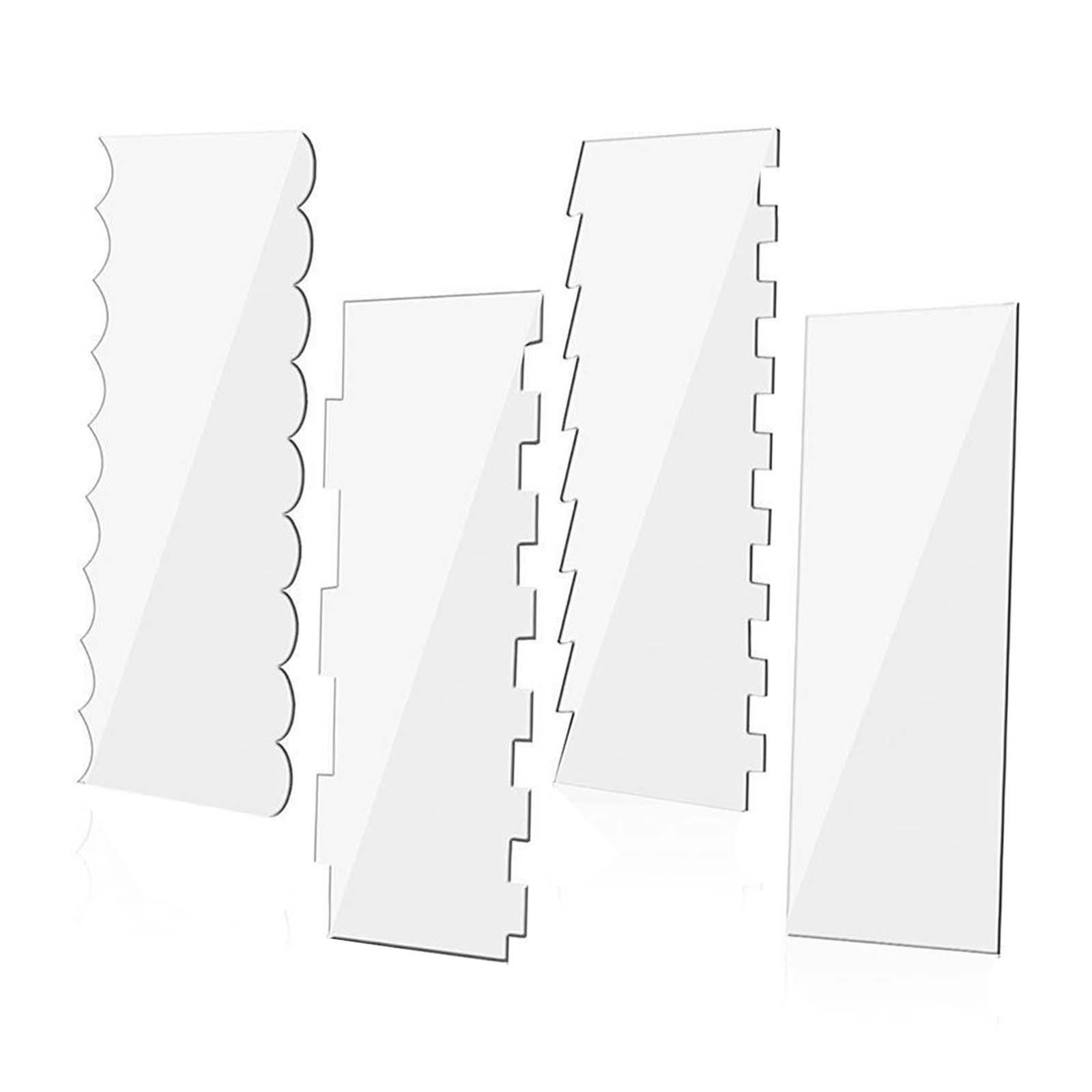 4 Pieces Large Acrylic Cake Tool Cake Comb Frosting Baking Tools Cake Icing Decorating Comb Pastry Cutter Clear for Wedding Party