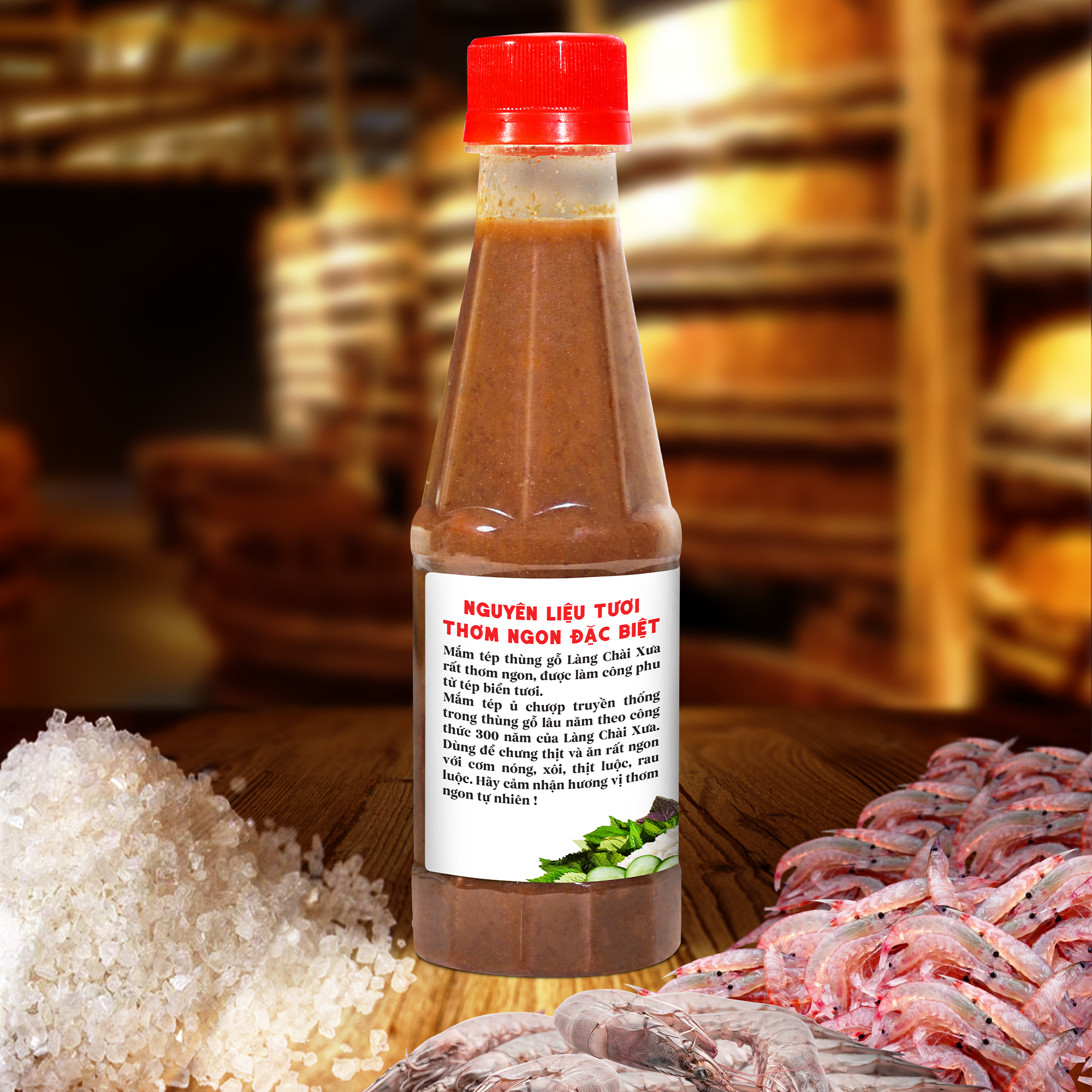 Mắm tép thùng gỗ Làng Chài Xưa chưng thịt rất ngon, lên men truyền thống chai 260g