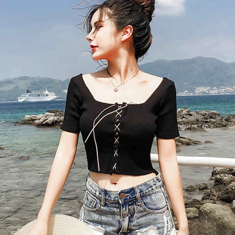 Áo Dệt Kim Nữ Cổ Chữ U Gợi Cảm
