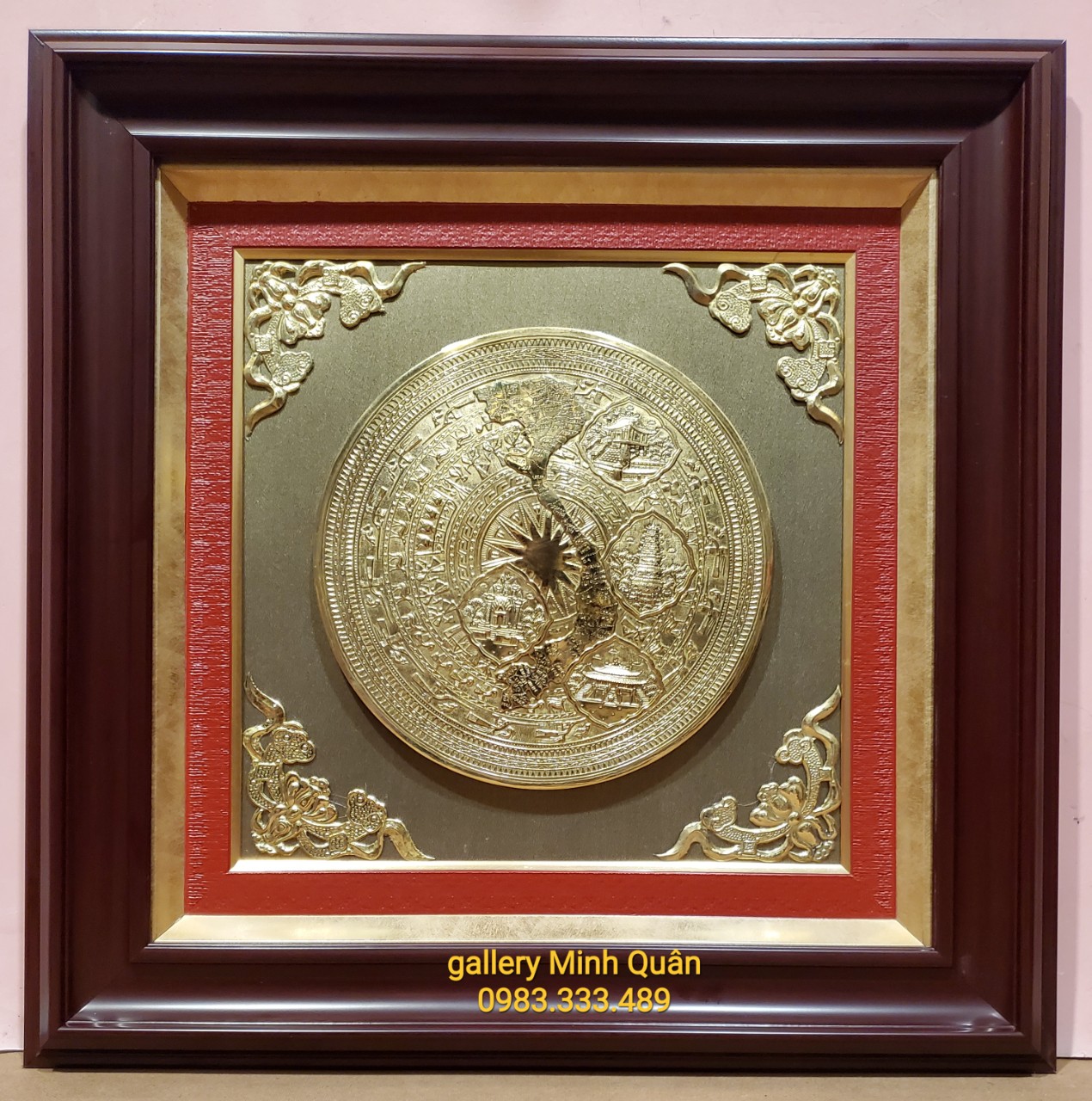 Tranh mặt trống đồng ngọc lũ -Đồng vàng nguyên chất 100%