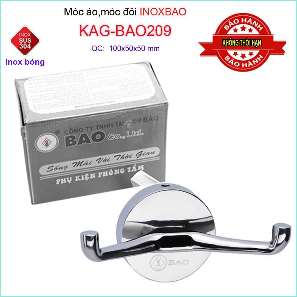 Móc đôi Inox Bảo KAG-BAO209, móc 2 treo đồ nhà tắm SUS304 đế tròn thiết kế tuyệt đẹp sang trọng tinh tế đến từng chi tiế
